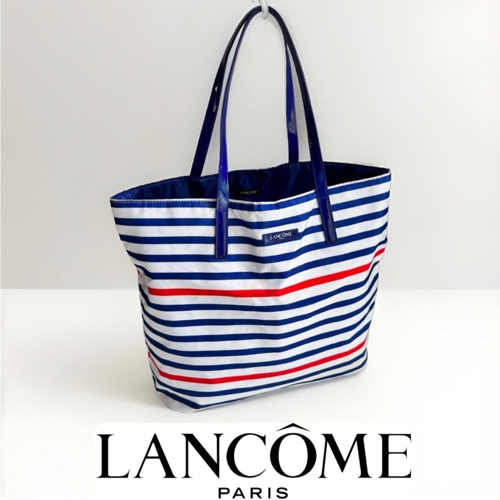 Lancome Striped Tote Bag - Blue White Red - Nautical- Preppy - Beach Bag -Womens